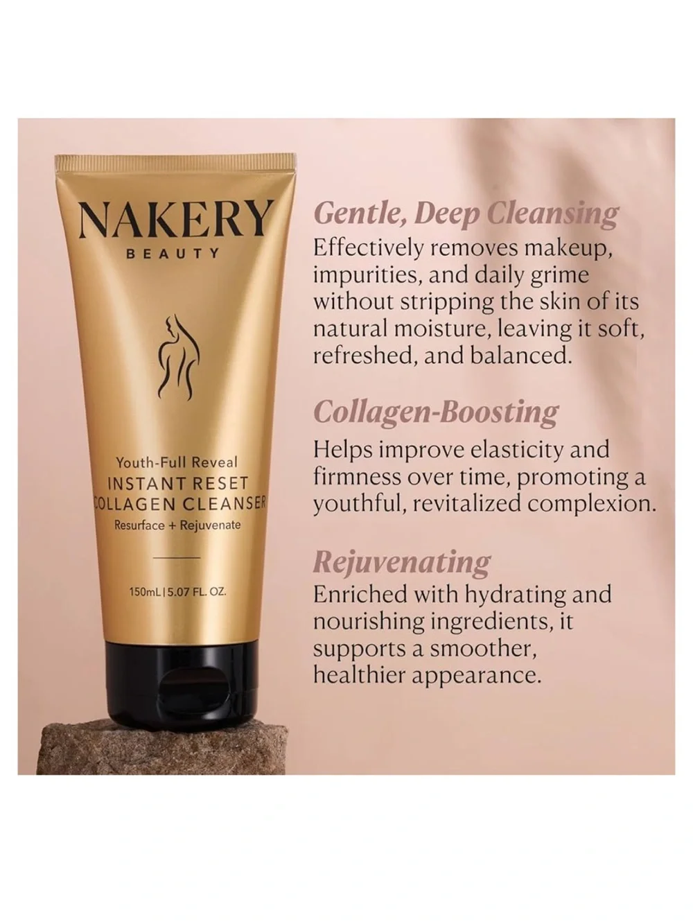 Nakery instant reset collagen cleanser, youth revealer, facial wash